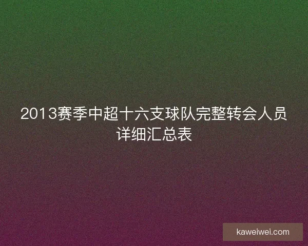 2013赛季中超十六支球队完整转会人员详细汇总表